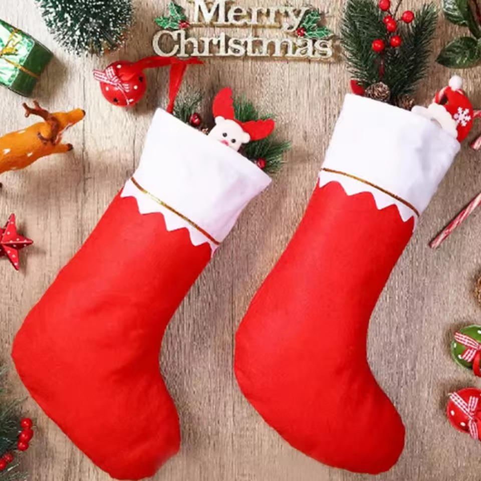 Christmas Stocking Hanging - 1/3/6pcs Christmas Stockings, Red White Bordered