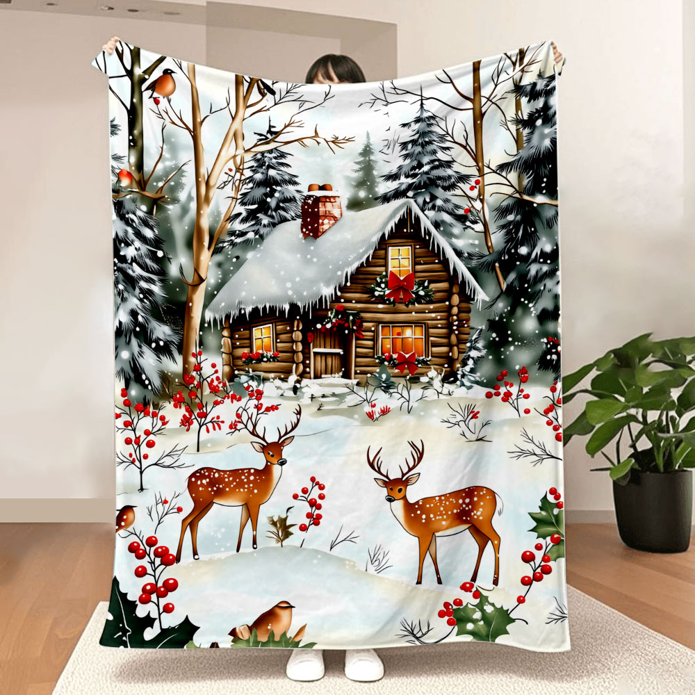 Christmas Throw Blanket - Winter Cabin Christmas Blanket - Cozy