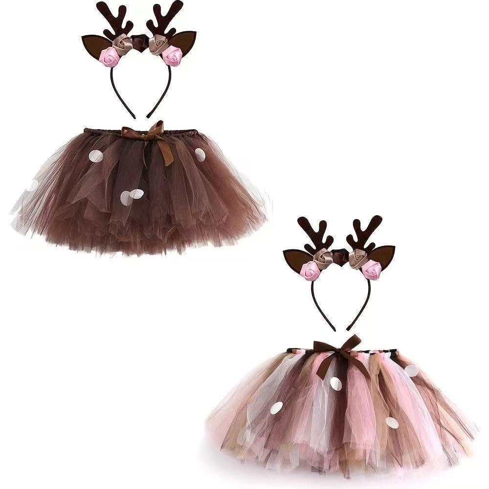 Reindeer Antlers Headband - Deer Tutu Skirt Fluffy Birthday Party