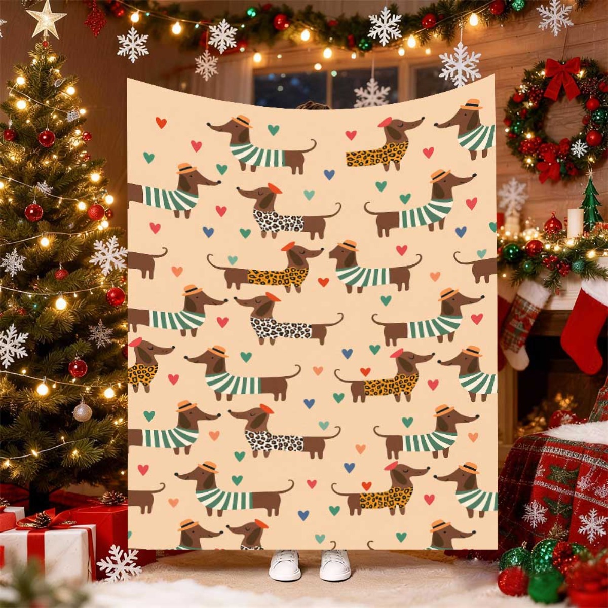 Cute Christmas Dachshund Dog B - огляд і ціна Christmas Throw Blanket